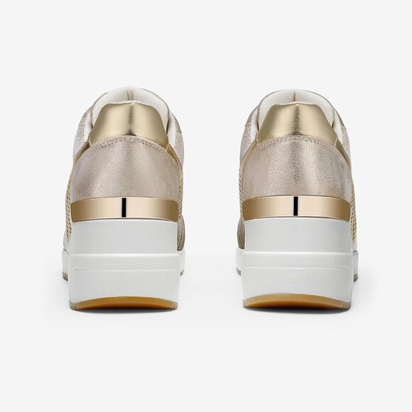 Cestfini Women Black Gold High Heeld Lace Up Daily Wear Sneaker for Casual - Picture 3 of 7